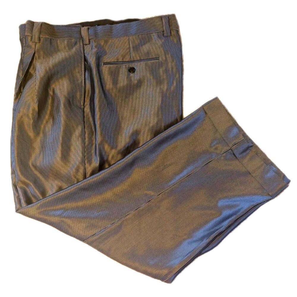Stacy Adams Men's Shimmering Pinstripe Dress Trouser Pants Cuffed Hem Blokecore